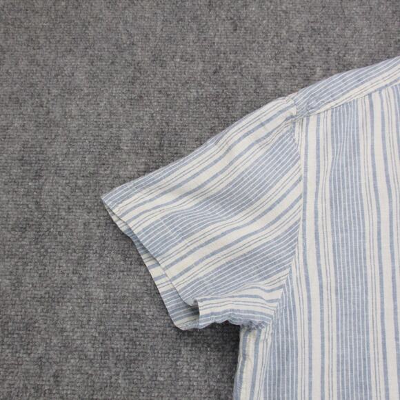 Tommy Hilfiger Shirt Mens 2XL Blue White Striped Linen Blend Short Sleeve Button - Picture 8 of 16